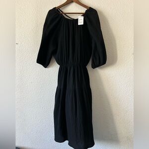 NWT Renee C Pleated Tiered Cotton Dress Black‎ Medium Lightweight Modest Cottage